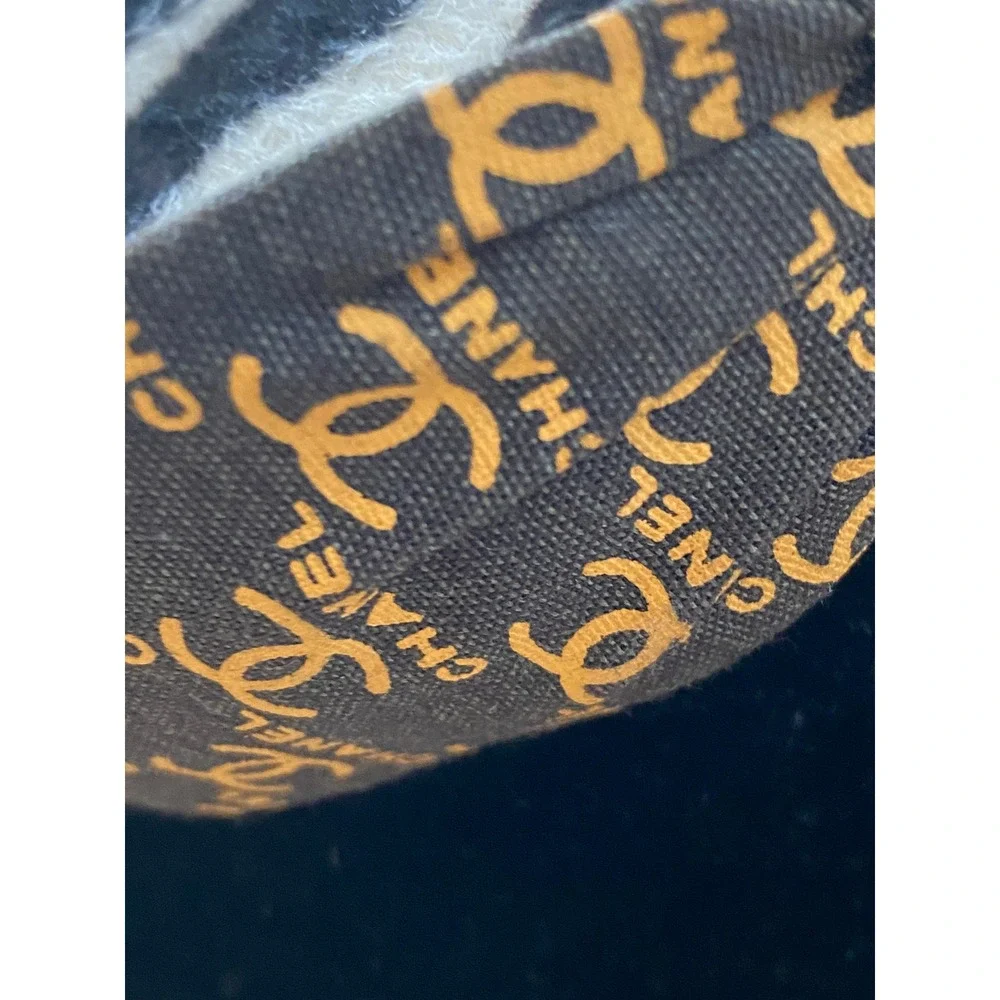 Brown Canvas Logo Print Knotted Headband Gold Tone Motif Accessory